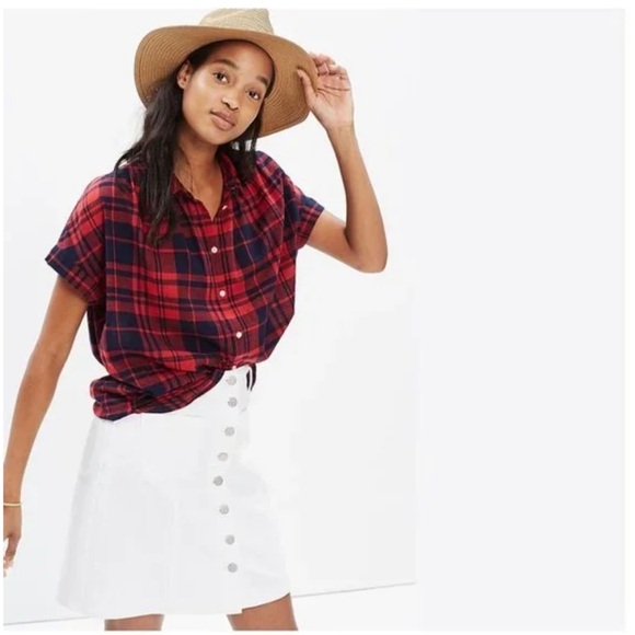 MADEWELL Central Shirt Bushwick Plaid Short Drop Sleeve Button-Down Shirt - Picture 4 of 8